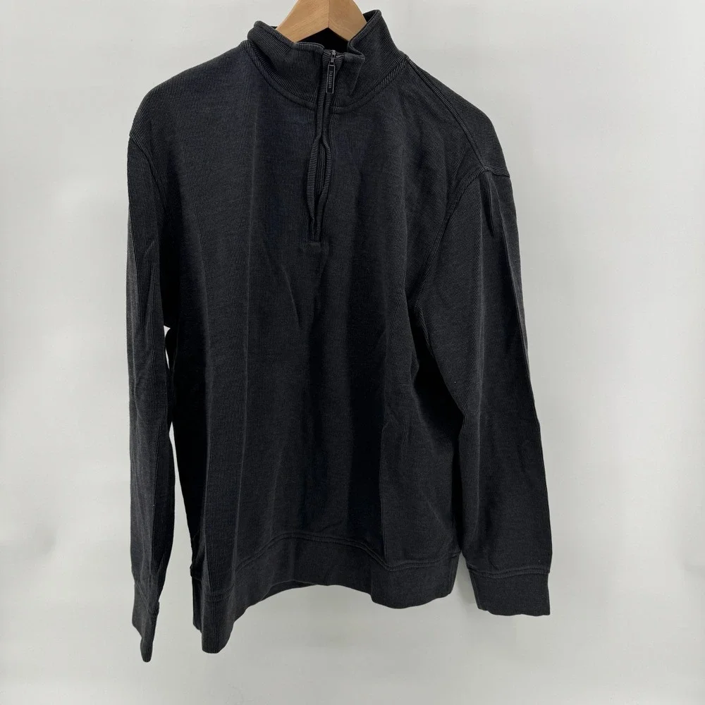 Van Heusen Mens Gray‎ Quarter Zip Pullover Sweater Size Large Ribbed Golf casual